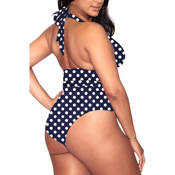 Polka Dot High Waisted Halter Bikini Set - Picture 3 of 9